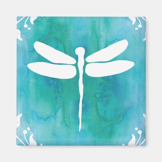 Dragonfly Waterverf White Aqua Blue Dragonflies Magneet (Voorkant)