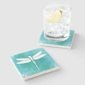 Dragonfly Waterverf White Aqua Blue Dragonflies Stenen Onderzetter (Zijkant)