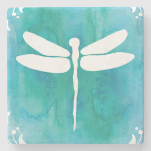 Dragonfly Waterverf White Aqua Blue Dragonflies Stenen Onderzetter