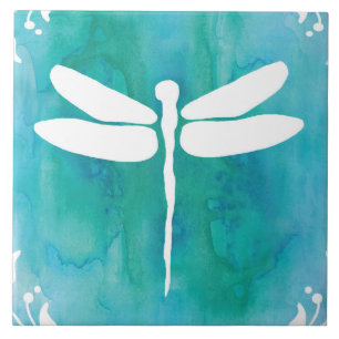 Dragonfly Waterverf White Aqua Blue Dragonflies Tegeltje