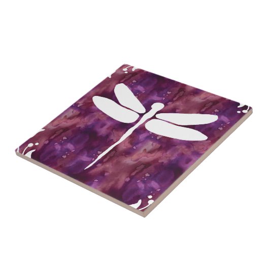 Dragonfly Waterverf Witte Paarse rode libellen Tegeltje (Zijkant)