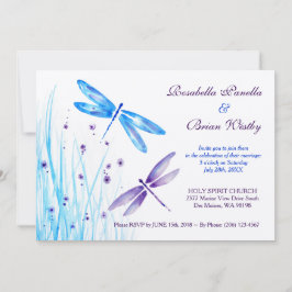 Dragonfly Wedding Invitations - Blauwe Waterverf Kaart