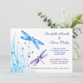 Dragonfly Wedding Invitations - Blauwe Waterverf Kaart (Staand voorkant)