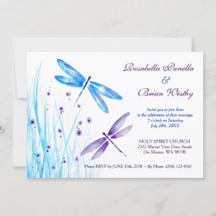 Dragonfly Wedding Invitations - Blauwe Waterverf Kaart