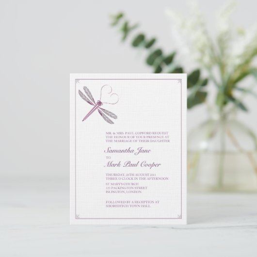 Dragonfly Wedding Invitations Kaart (Staand voorkant)
