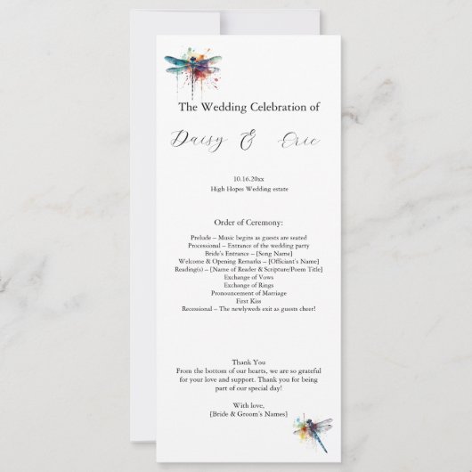 Dragonfly Wedding Program, aangepast (Voorkant)