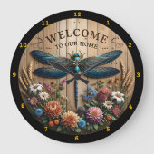 Dragonfly Welkom Bloemen Home Muur Grote Klok (Voorkant)