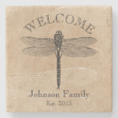  Dragonfly Welkomsthandtekening Stenen Onderzetter (Voorkant)