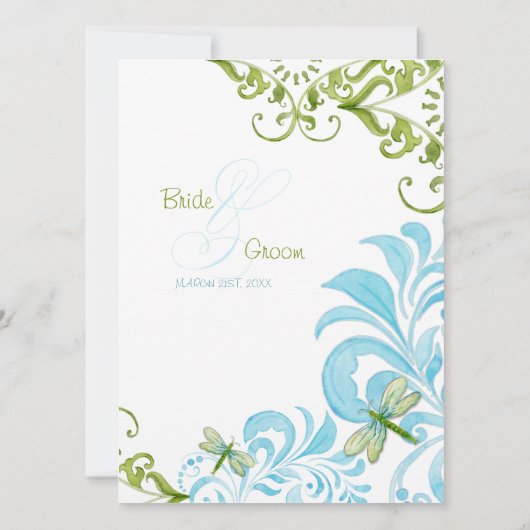 Dragonfly wervelt Waterverf bruiloft uitnodigingen (Achterkant)