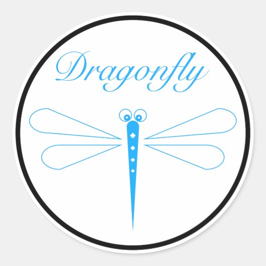 Dragonfly - White Classic Round Sticker, Glossy Ronde Sticker (Voorkant)