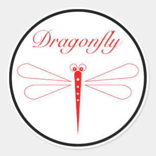 Dragonfly - White Classic Round Sticker, Glossy Ronde Sticker