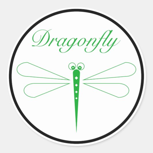 Dragonfly - White Classic Round Sticker, Glossy Ronde Sticker (Voorkant)