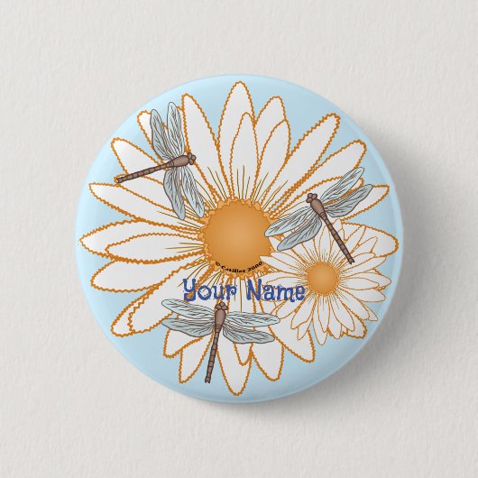 Dragonfly White Daisy Ronde Button 5,7 Cm (Voorkant)