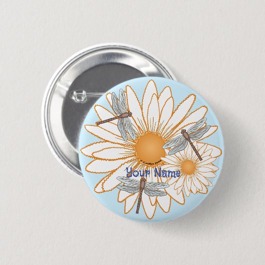 Dragonfly White Daisy Ronde Button 5,7 Cm (Voorkant /achterkant)