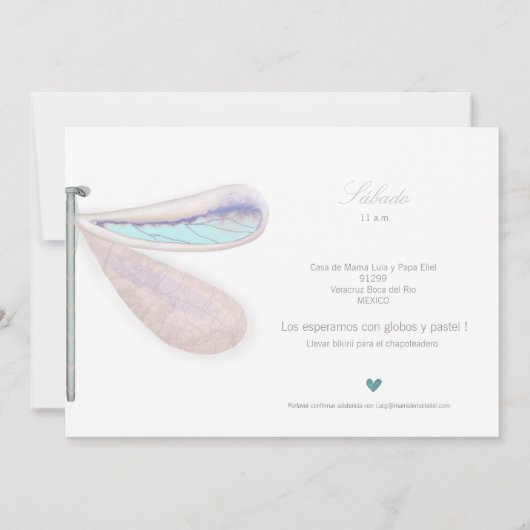 Dragonfly white whimsical natuur zomerfeest kaart (Achterkant)