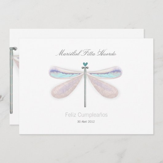 Dragonfly white whimsical natuur zomerfeest kaart (Voorkant / Achterkant)