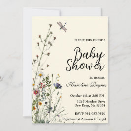 Dragonfly Wildflower Boho Baby shower Kaart