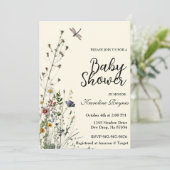 Dragonfly Wildflower Boho Baby shower Kaart (Staand voorkant)