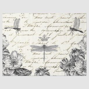 Dragonfly Wildflower Frans Script Decoupage Crown Tissuepapier