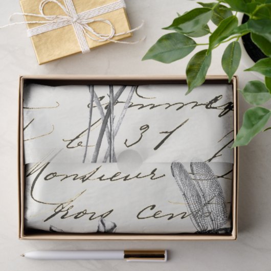 Dragonfly Wildflower Frans Script Decoupage Idee Tissuepapier (Geschenk)