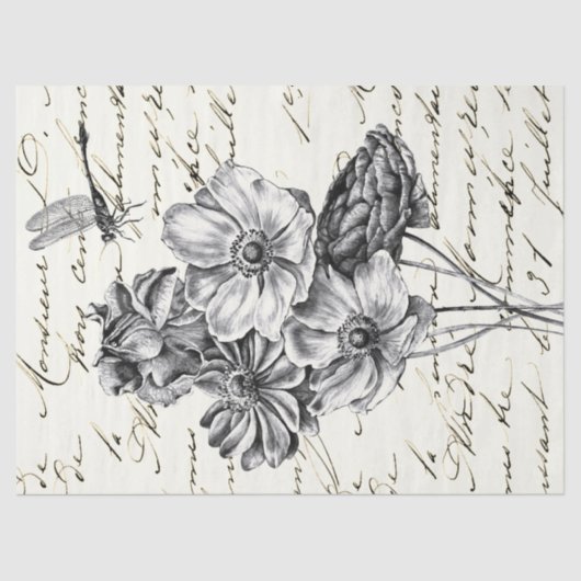 Dragonfly Wildflower Frans Script Decoupage Idee Tissuepapier (Voorkant)