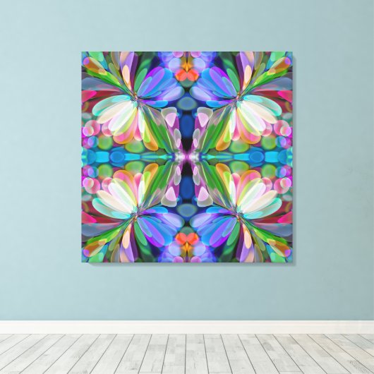 Dragonfly Wildflower Garden Abstract Bloemen Canvas Afdruk (Insitu (Houten vloer))