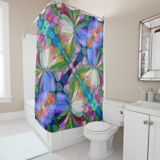 Dragonfly Wildflower Garden Abstract Bloemen Douchegordijn (In situ)