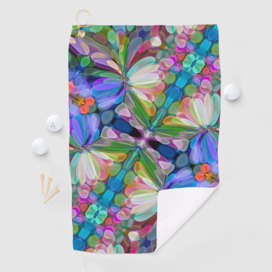 Dragonfly Wildflower Garden Abstract Bloemen Golfhanddoek (Insitu)