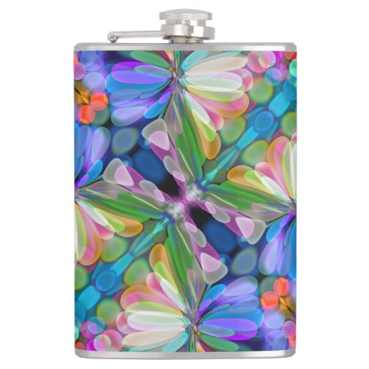 Dragonfly Wildflower Garden Abstract Bloemen Heupfles (Voorkant)