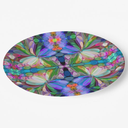 Dragonfly Wildflower Garden Abstract Bloemen Papieren Bordje (Gekanteld)