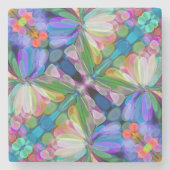 Dragonfly Wildflower Garden Abstract Bloemen Stenen Onderzetter (Voorkant)