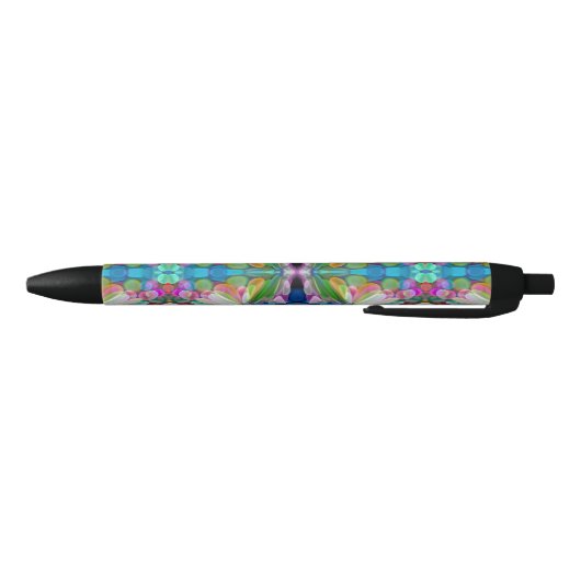Dragonfly Wildflower Garden Abstract Bloemen Zwarte Inkt Pen (Bodem)
