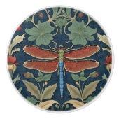 Dragonfly William Morris stijl Blauw & Rood Bloeme Keramische Knop (Voorkant)