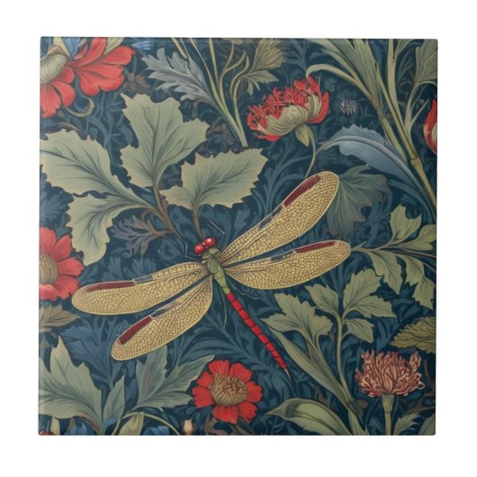 Dragonfly William Morris stijl Linkerkant  Tegeltje (Voorkant)