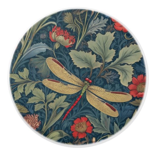 Dragonfly William Morris stijl Rechterkant  Keramische Knop (Voorkant)