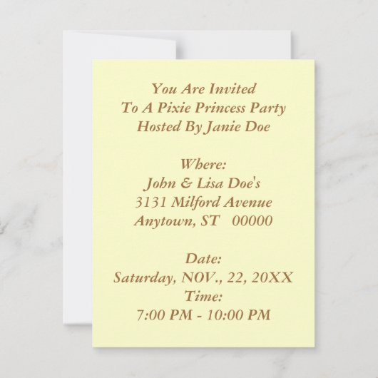 DRAGONFLY WINGS ~ PIXIE VOOR INVITATIES VAN PARTI KAART (Achterkant)