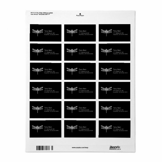 Dragonfly (wit) etiket (Full Sheet)