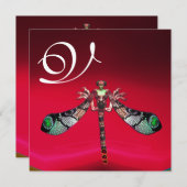 DRAGONFLY WOMAN MONOGRAM, rood Bourgognig goud Kaart (Voorkant / Achterkant)