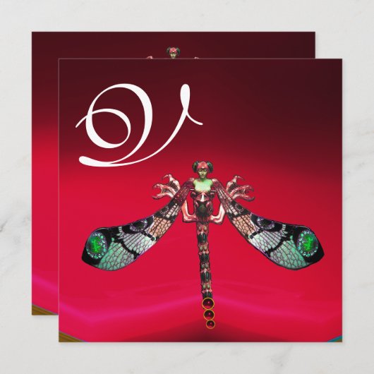 DRAGONFLY WOMAN MONOGRAM, rood Bourgognig goud Kaart (Voorkant / Achterkant)