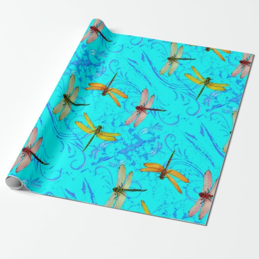 DRAGONFLY WORLD IN BLAUW ABSTRACT-ONTWERP CADEAUPAPIER (Uitgerold)