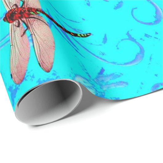 DRAGONFLY WORLD IN BLAUW ABSTRACT-ONTWERP CADEAUPAPIER (Rol Hoek)
