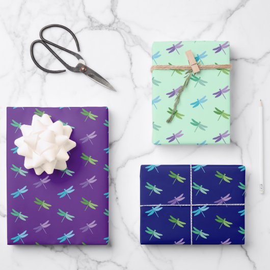 Dragonfly Wrapping Paper Flat Sheet Set van 3 (Voorkant)