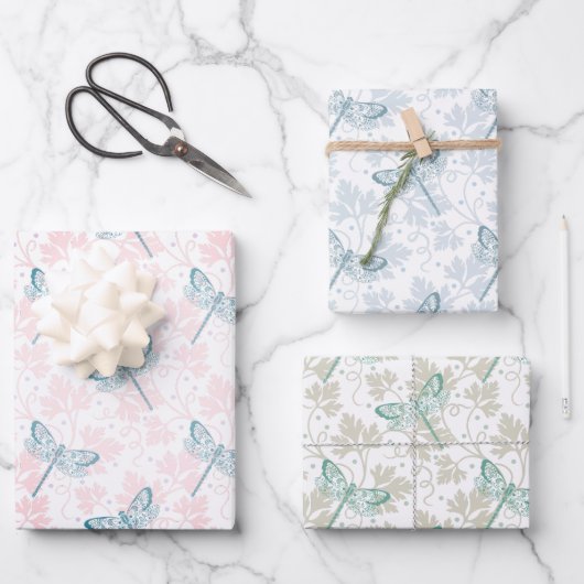 Dragonfly Wrapping Paper Flat Sheet Set van 3 (Voorkant)