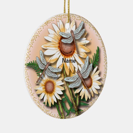 Dragonfly Yellow Daisy Keramisch Ornament (Rechts)