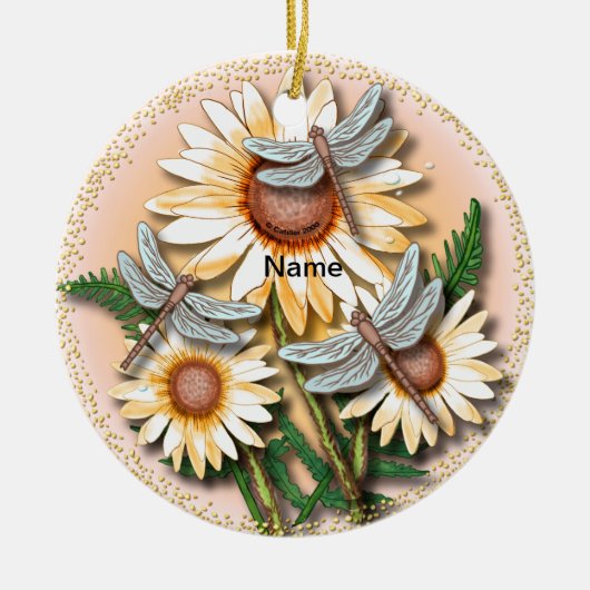 Dragonfly Yellow Daisy Keramisch Ornament (Voorkant)