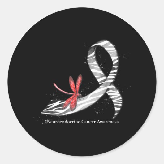 Dragonfly Zebra Ribbon Neuroendocrine Cancer AWare Ronde Sticker (Voorkant)