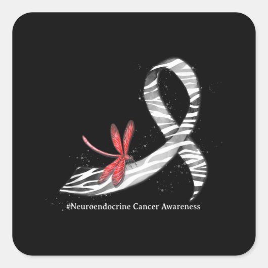 Dragonfly Zebra Ribbon Neuroendocrine Cancer AWare Vierkante Sticker (Voorkant)