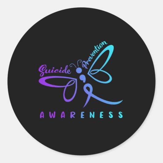 Dragonfly: zelfmoordpreventie Bewustmakingsroze en Ronde Sticker (Voorkant)
