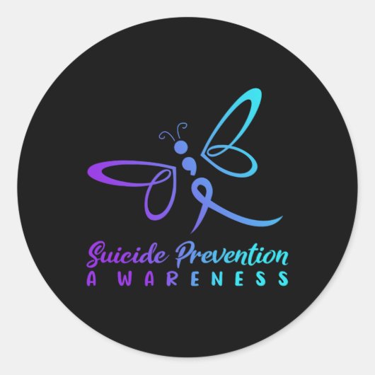 Dragonfly: zelfmoordpreventie Bewustmakingsroze en Ronde Sticker (Voorkant)