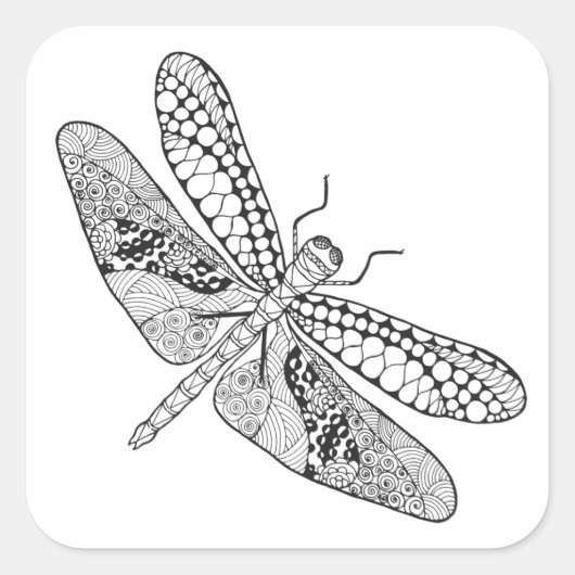 Dragonfly Zendoodle Vierkante Sticker (Voorkant)